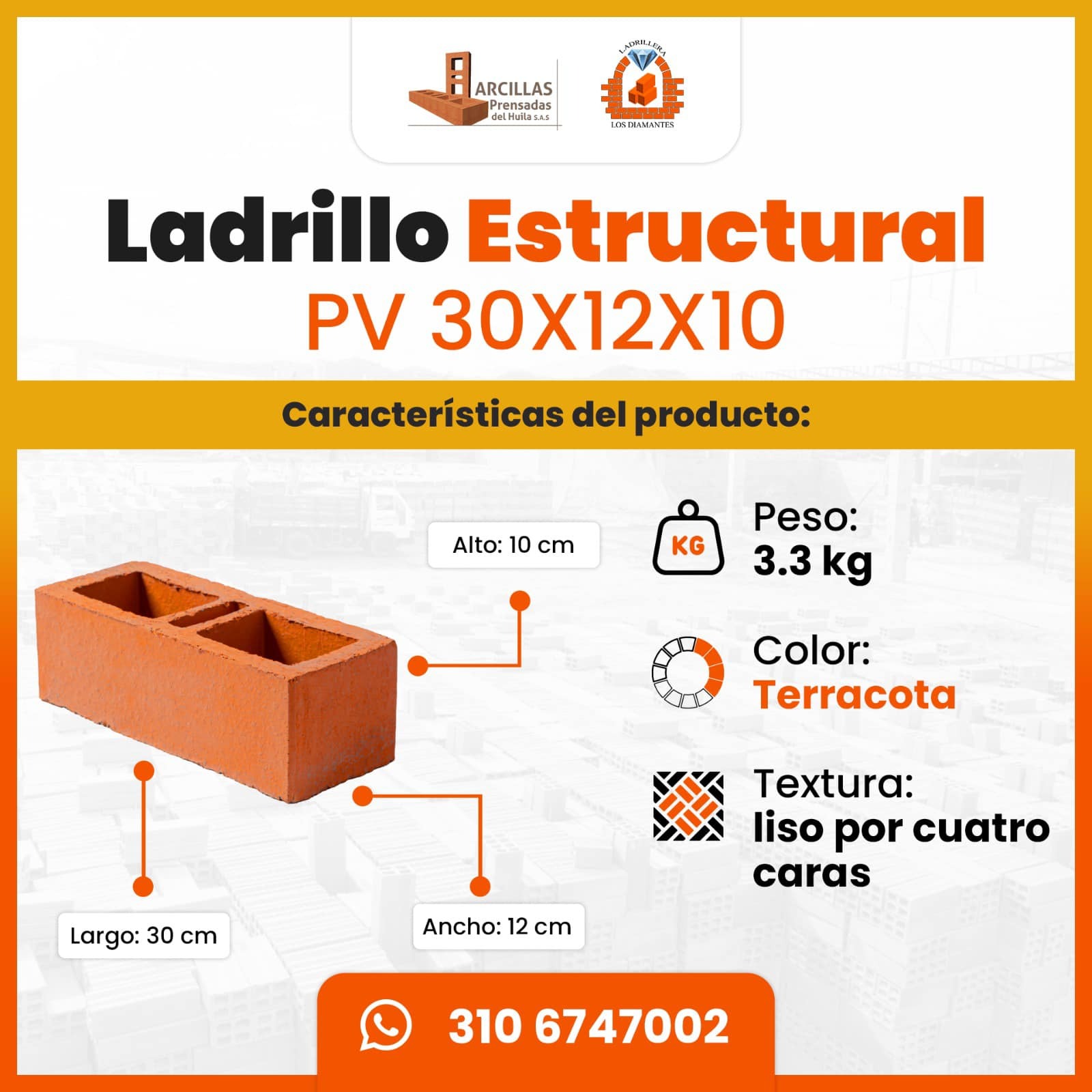 Ladrillo Estructural PV 30x12x10 — medidas técnicas