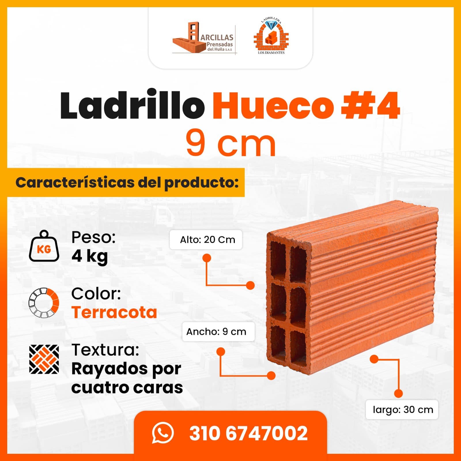 Ladrillo Hueco #4 (9 cm) — medidas técnicas